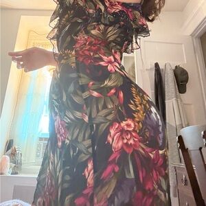 Sheer Floral Halter cover up sun dress tie ruffle boho Forrest fairy Maxi Dress